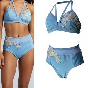 Custom solo dance convention contemporary costume 2 piece light blue MA adul NEW